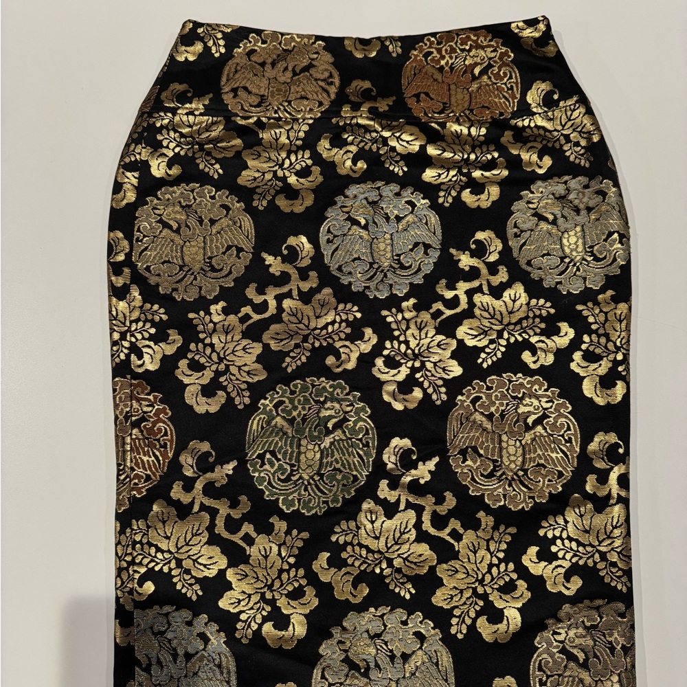 Ralph Lauren Gold and Black Embellished Midi Skirt
